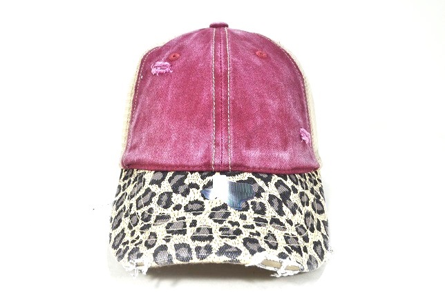 030-MONKEY WASHED 2TONE BURGUNDY/KHAKI LEOPARD BRIM